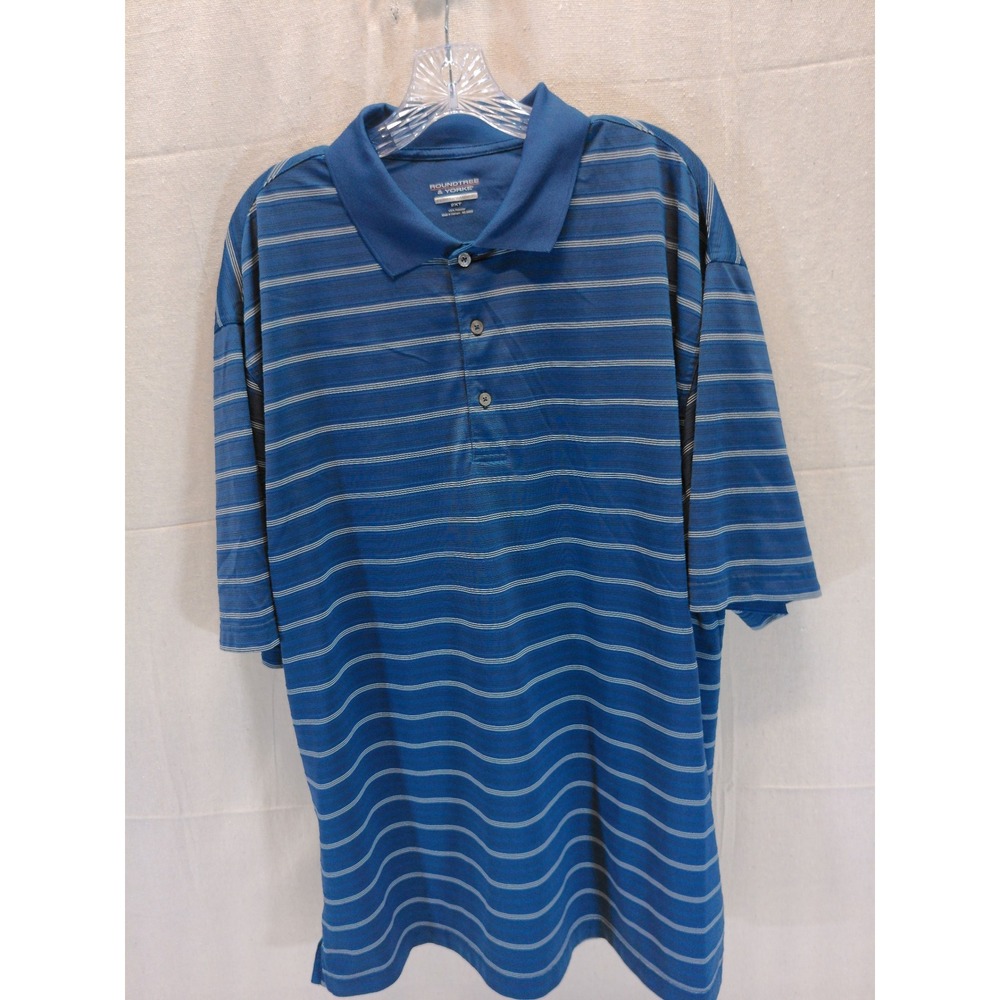 Roundtree & Yorke Performance Mens 2XT‎ Blue Striped Short Sleeve Polo Shirt